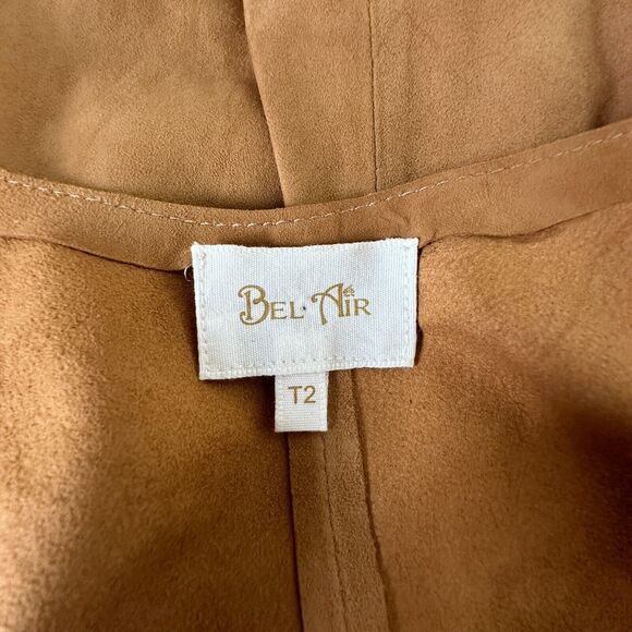 Belair Calvi Camel-Tan Goat Suede Sleeveless Fringed Scoop Neck Mini Dress T2 - Picture 8 of 16